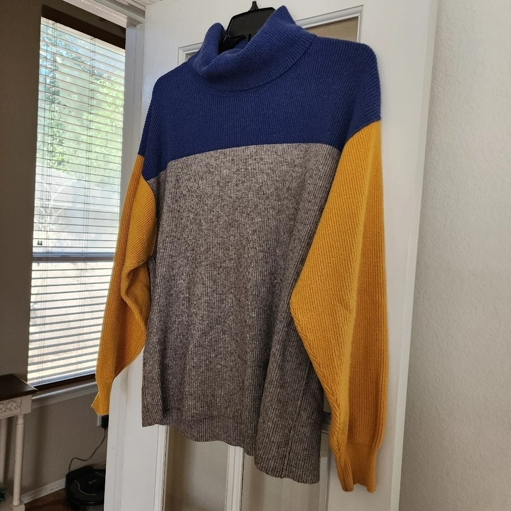 Free People Oversized Colorblock Turtleneck Sweater Small Flawed See Description